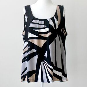 Dana Buchman Black Grey Beige Triangle Pleated Scoop Sleeveless Blouse Large